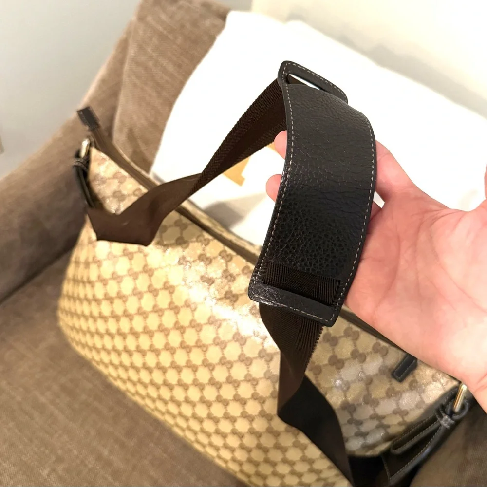 Authentic Gucci GG Crystal Messenger Bag brown monogram coated canvas unisex